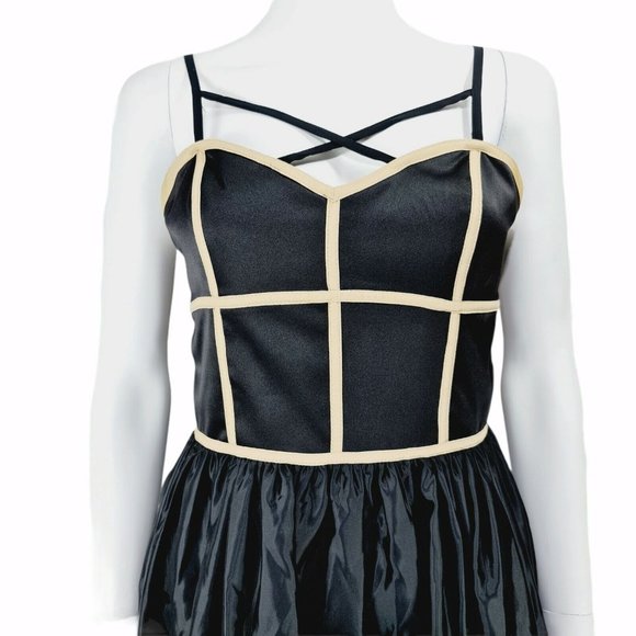 ASOS UK 10 Black Beige Dress Strappy Structural Short Party - Picture 2 of 6